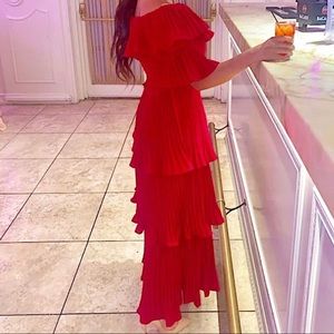 Stunning red ruffle evening gown